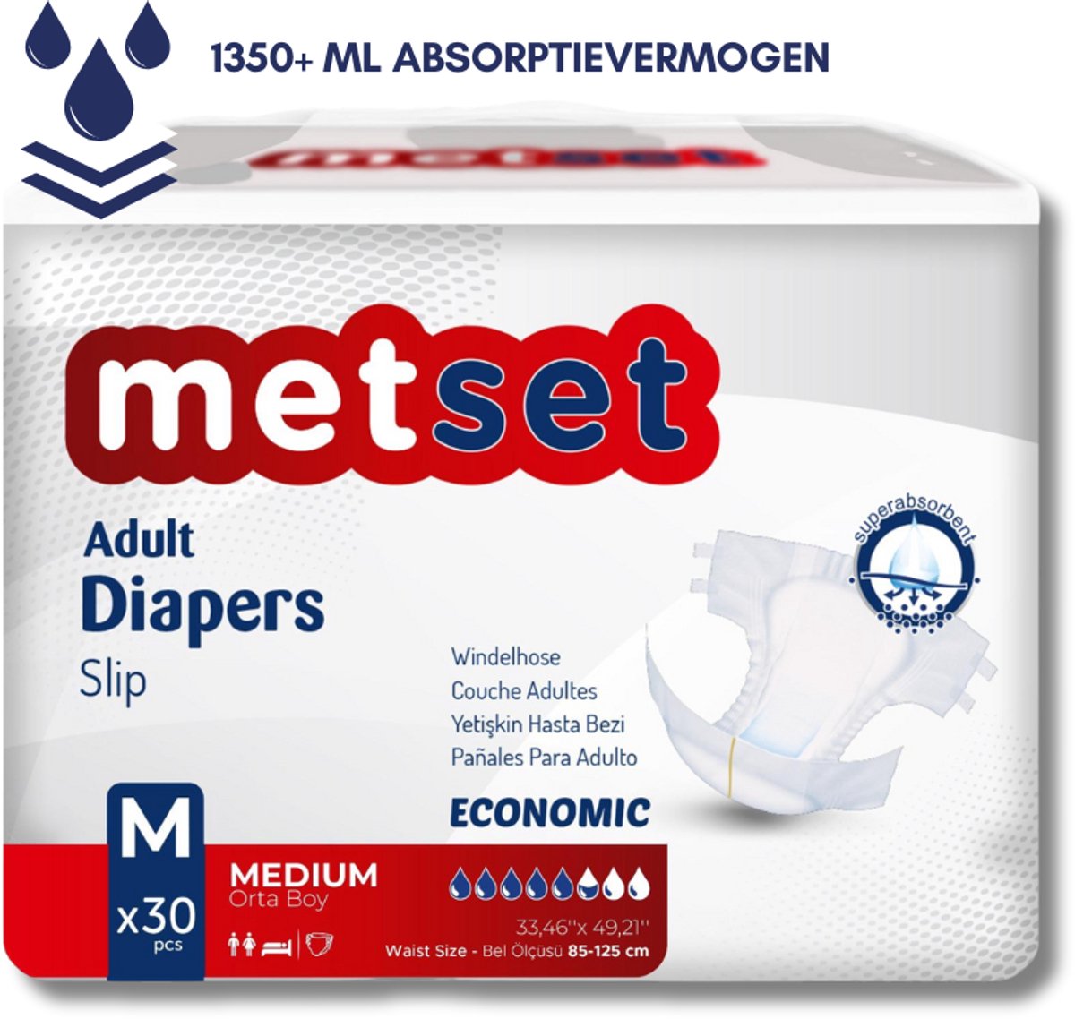 Medcare Metset– Incontinentieluiers – Maat M – 30 stuks – Voordeelverpakking – Hoge absorptie & Comfort – Unisex