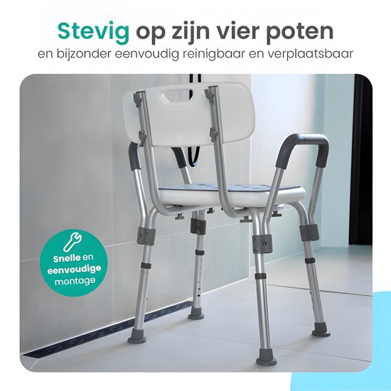 Eurocare Premium Douchestoel – Verstelbaar & Lichtgewicht Kliksysteem – Antislip – Met Douchekophouder – Inclusief Gratis Handvat