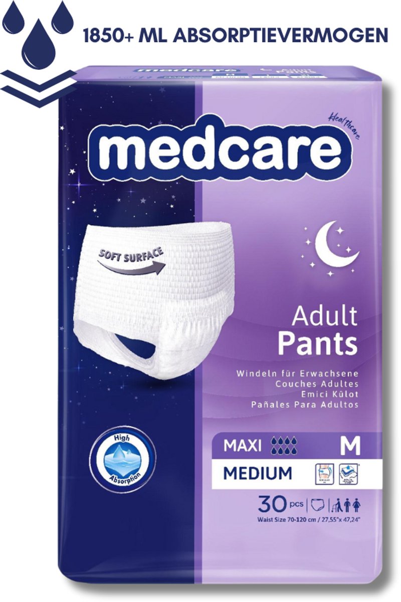 Medcare Maxi Pants – Incontinentiebroekjes – Maat M – 30 stuks – Voordeelverpakking – Hoge absorptie & Comfort – Unisex