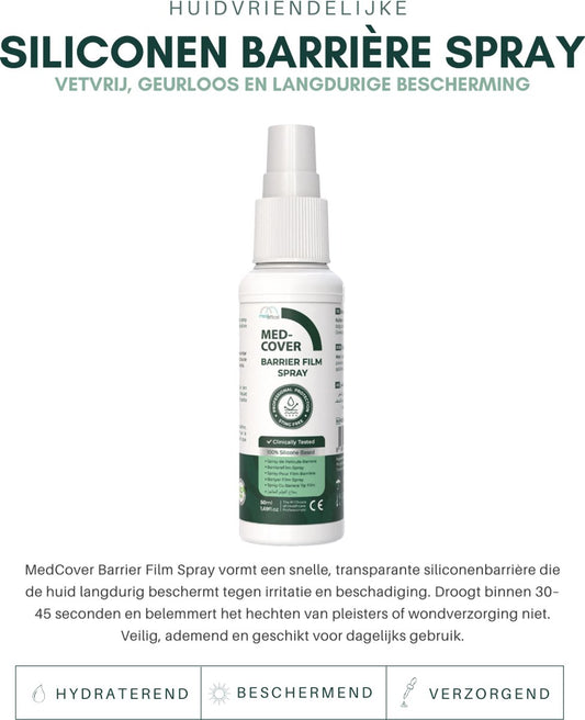 MedCover siliconenbarrière spray - Transparant - Langdurige Bescherming - Voor huid en wondverzorging.