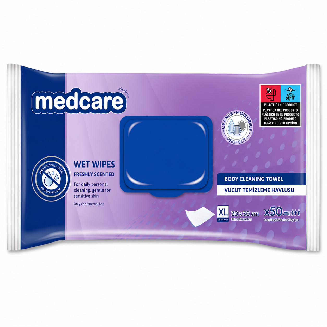 Medcare Lichaamsreinigingsdoekjes XL 30 x 30 cm – 50 Vochtige Wasdoekjes – Huidvriendelijk – Voor Dagelijkse Persoonlijke Verzorging – Hersluitbare Verpakking