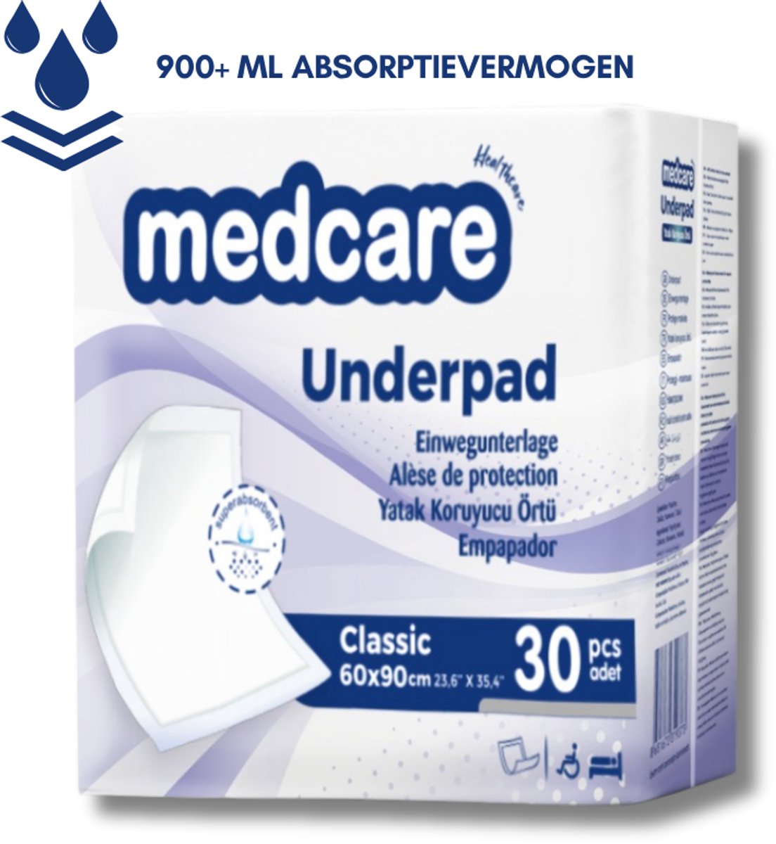 120 stuks voordeelpakket – Medcare Bed Onderleggers Classic 60x90 cm – 4 x 30 stuks – Sterke Bescherming & Hoog Absorptievermogen (900+ ml)