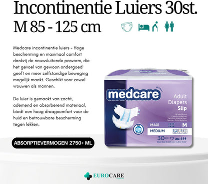 Medcare Maxi – Incontinentieluiers – Maat M– 30 stuks – Voordeelverpakking – Hoge absorptie & Comfort – Unisex