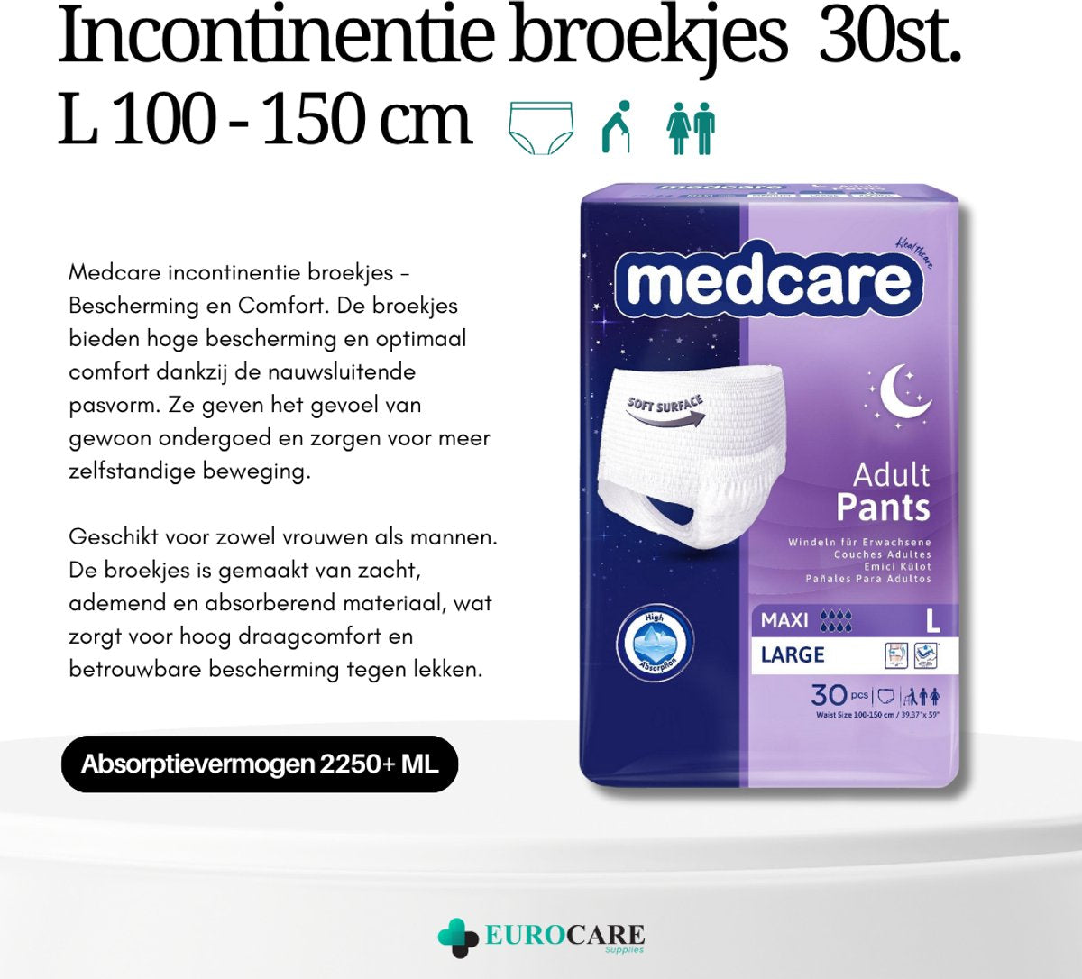 Medcare Maxi Pants – Incontinentiebroekjes – Maat L – 30 stuks – Voordeelverpakking – Hoge absorptie & Comfort – Unisex
