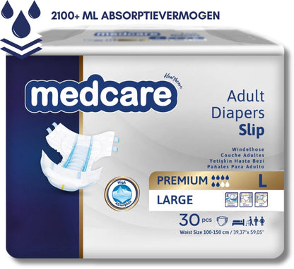 Medcare Diapers – Premium Incontinentie luiers – Maat L – 30 stuks – Voordeelverpakking – Hoge absorptie & Comfort – Unisex