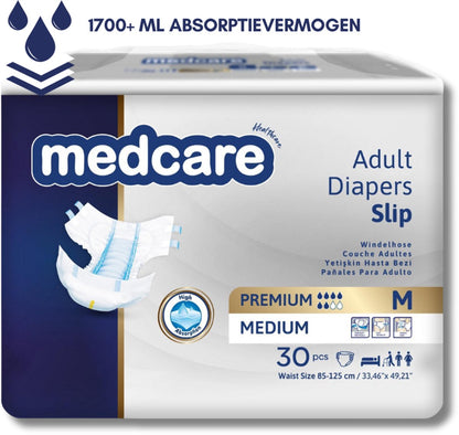 Medcare Diapers – Premium Incontinentie luiers – Maat M – 30 stuks – Voordeelverpakking – Hoge absorptie & Comfort – Unisex