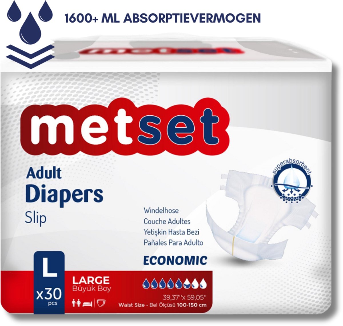 Medcare Metset– Incontinentieluiers – Maat L – 30 stuks – Voordeelverpakking – Hoge absorptie & Comfort – Unisex