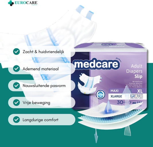 Medcare Maxi – Incontinentieluiers – Maat XL– 30 stuks – Voordeelverpakking – Hoge absorptie & Comfort – Unisex