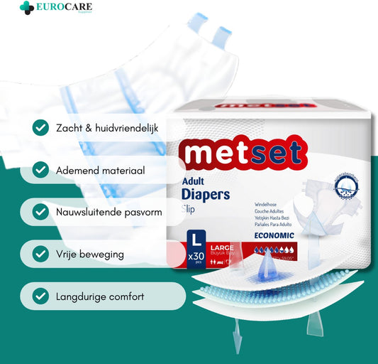 Medcare Metset– Incontinentieluiers – Maat L – 30 stuks – Voordeelverpakking – Hoge absorptie & Comfort – Unisex