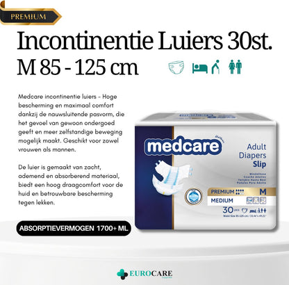 Medcare Diapers – Premium Incontinentie luiers – Maat M – 30 stuks – Voordeelverpakking – Hoge absorptie & Comfort – Unisex