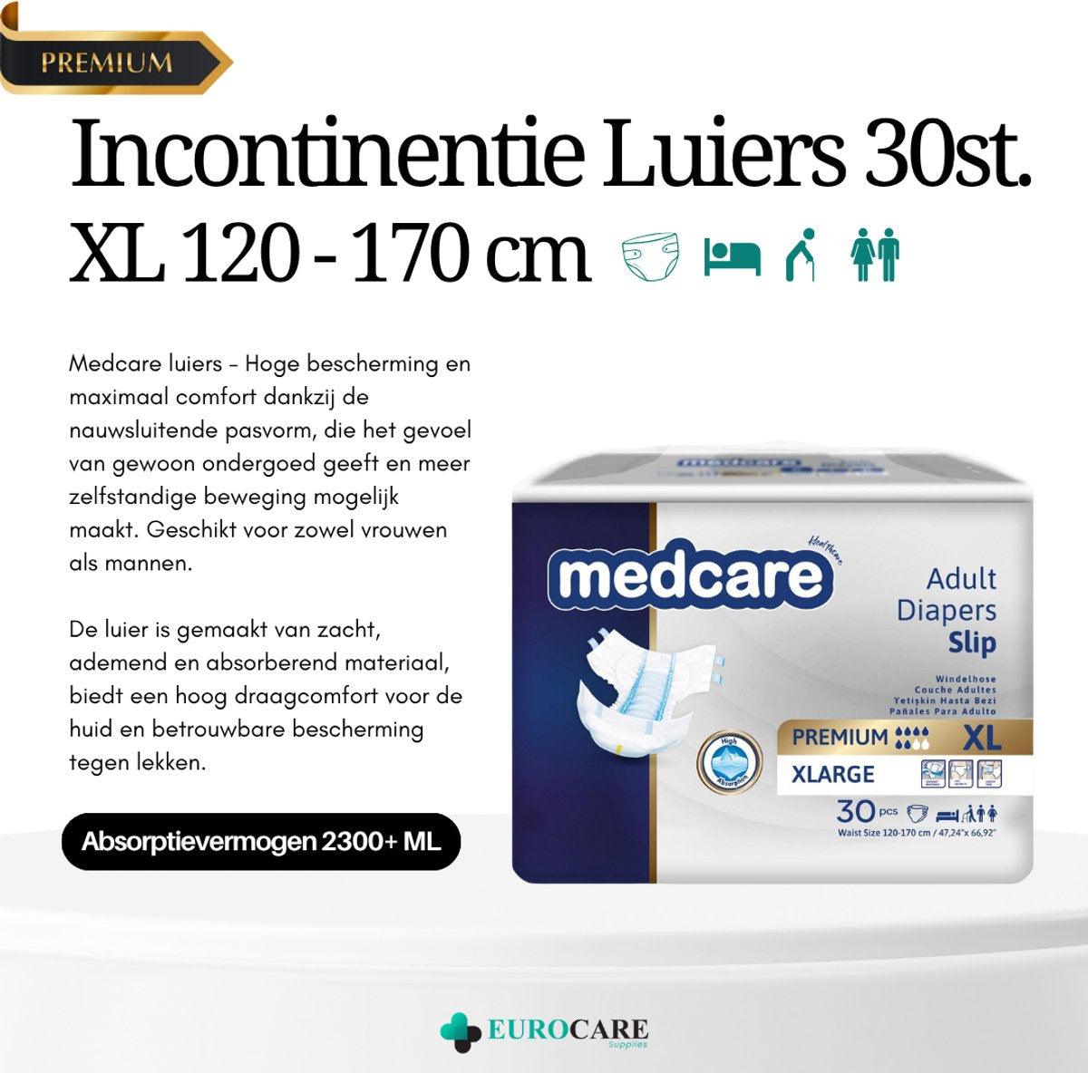 Medcare Diapers – Premium Incontinentieluiers – Maat XL – 30 stuks – Voordeelverpakking – Hoge absorptie & Comfort – Unisex