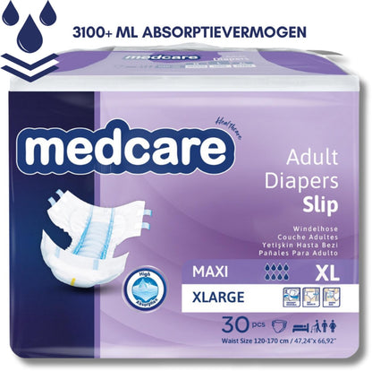 Medcare Maxi – Incontinentieluiers – Maat XL– 30 stuks – Voordeelverpakking – Hoge absorptie & Comfort – Unisex