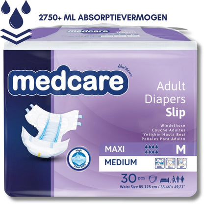 Medcare Maxi – Incontinentieluiers – Maat M– 30 stuks – Voordeelverpakking – Hoge absorptie & Comfort – Unisex
