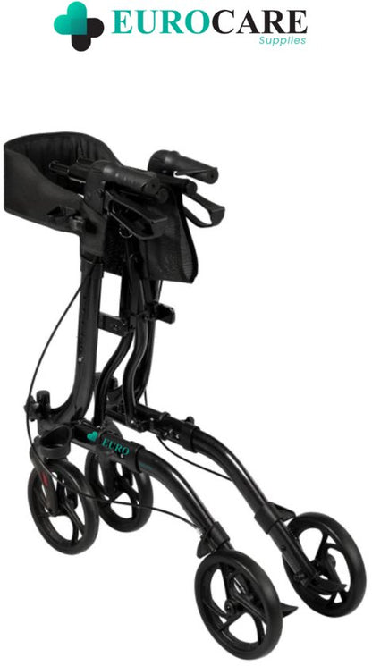 Eurocare Premium Rollator Lichtgewicht Inplakbaar 7KG – Met Zitting, Rugsteun & Boodschappentas – Verstelbaar – Binnen & Buiten – Zwart