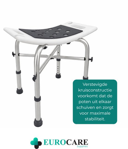Eurocare Premium Douchekruk – Verstelbare poten – Antislip & Comfortabele Zitkussen – Met Douchekophouder – Wit