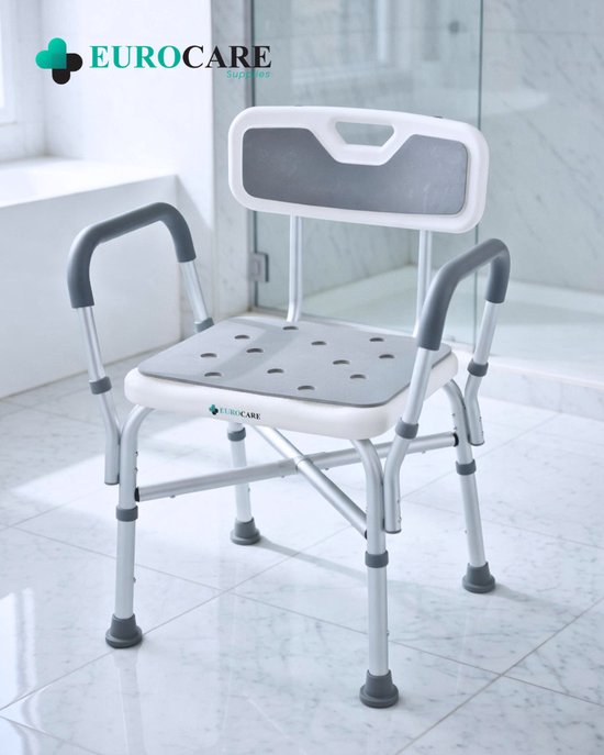 Eurocare Premium Douchestoel – Verstelbaar & Lichtgewicht Kliksysteem – Antislip – Met Douchekophouder – Inclusief Gratis Handvat