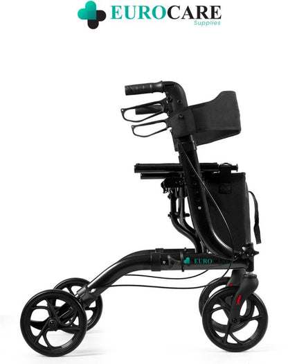 Eurocare Premium Rollator Lichtgewicht Inplakbaar 7KG – Met Zitting, Rugsteun & Boodschappentas – Verstelbaar – Binnen & Buiten – Zwart