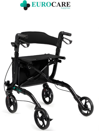 Eurocare Premium Rollator Lichtgewicht Inplakbaar 7KG – Met Zitting, Rugsteun & Boodschappentas – Verstelbaar – Binnen & Buiten – Zwart