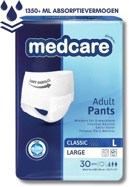Medcare Pants Classic - maattabel en absorptie
