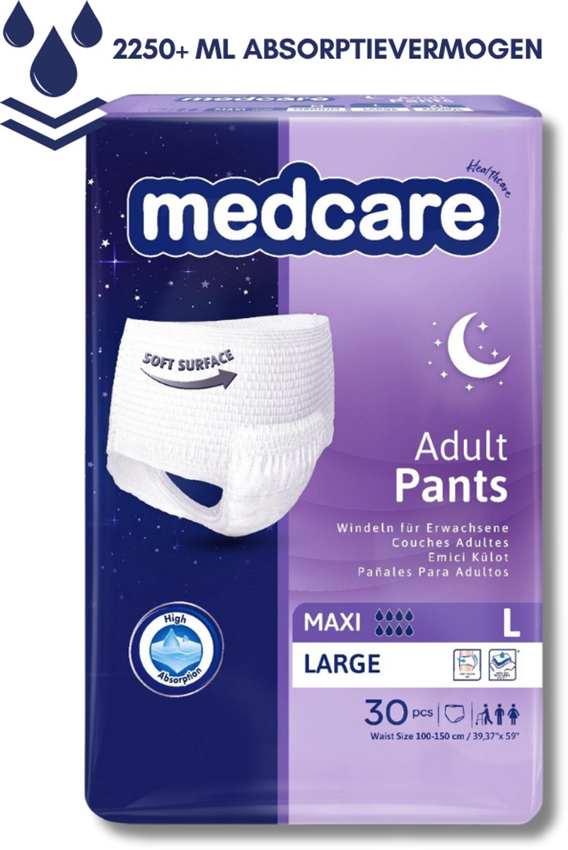 Medcare Maxi Pants – Incontinentiebroekjes – Maat L – 30 stuks – Voordeelverpakking – Hoge absorptie & Comfort – Unisex