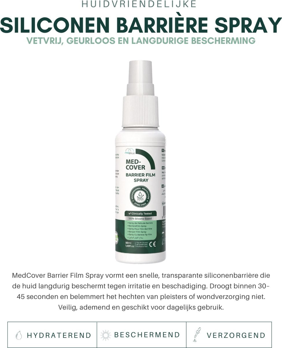 MedCover siliconenbarrière spray - Transparant - Langdurige Bescherming - Voor huid en wondverzorging.
