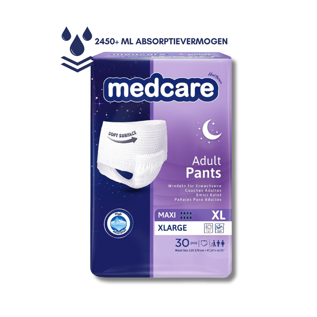 30 Stuks – Medcare Incontinentiebroekjes Maxi+ – Maat XL – 2450+ ml absorptie – Wegwerppants voor matige tot zware incontinentie – Comfortabel & huidvriendelijk – Dag & nacht bescherming