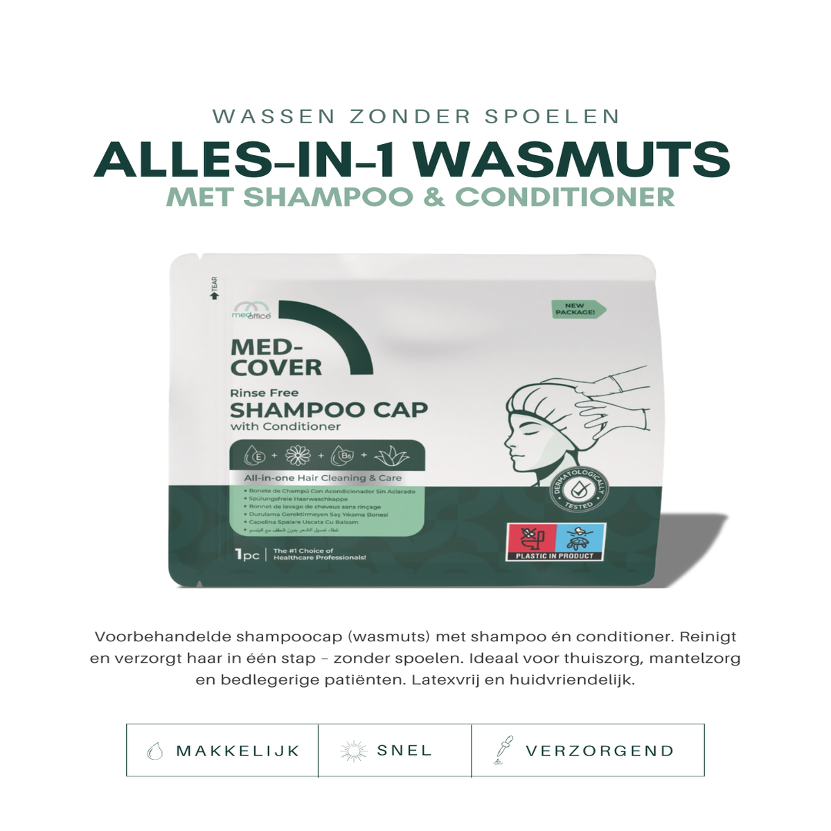 MedCover Shampoo Cap – Alles-in-1 Wasmuts – Met Shampoo & Conditioner - Voor thuis & professionele zorg - Latexvrij - Zonder Water