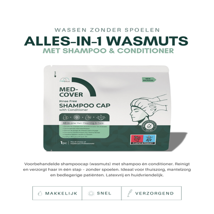 MedCover Shampoo Cap – Alles-in-1 Wasmuts – Met Shampoo & Conditioner - Voor thuis & professionele zorg - Latexvrij - Zonder Water