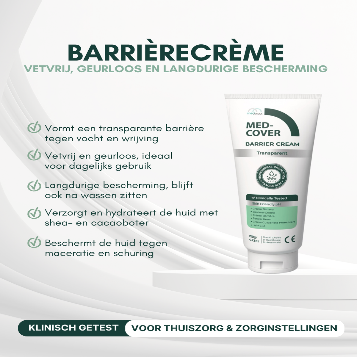 MedCover Barrièrecrème Transparant - Vetvrij - Geurloos - Langdurige Huidbescherming - Klinisch getest