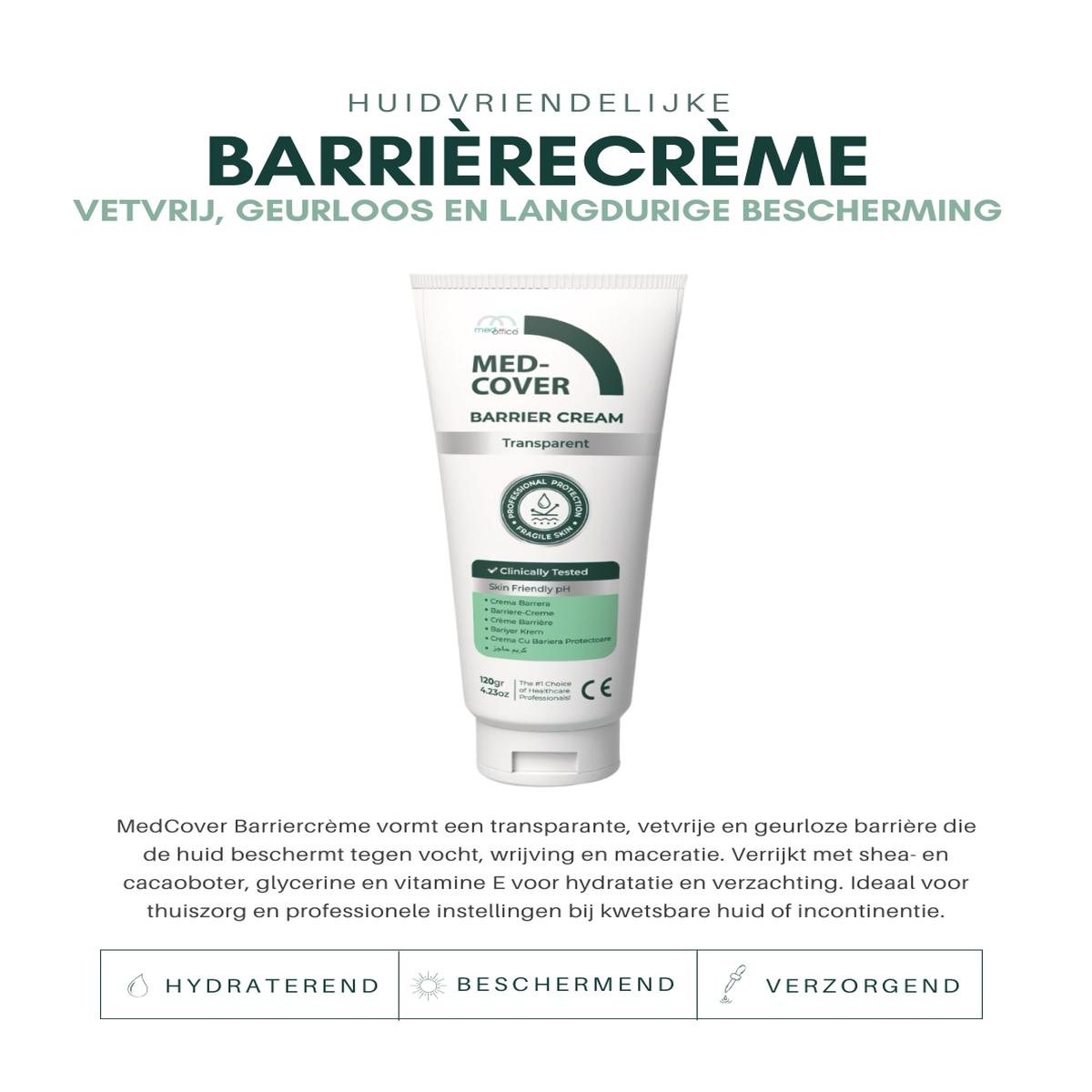 MedCover Barrièrecrème Transparant - Vetvrij - Geurloos - Langdurige Huidbescherming - Klinisch getest