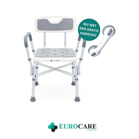 Eurocare Premium Douchestoel – Verstelbaar & Lichtgewicht Kliksysteem – Antislip – Met Douchekophouder – Inclusief Gratis Handvat