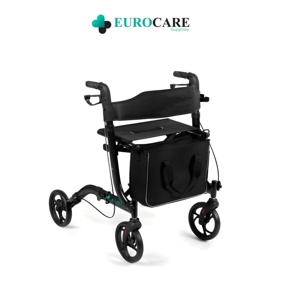 Eurocare Premium Rollator Lichtgewicht Inplakbaar 7KG – Met Zitting, Rugsteun & Boodschappentas – Verstelbaar – Binnen & Buiten – Zwart