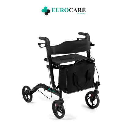 Eurocare Premium Rollator Lichtgewicht Inplakbaar 7KG – Met Zitting, Rugsteun & Boodschappentas – Verstelbaar – Binnen & Buiten – Zwart