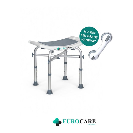 Eurocare Premium Douchekruk – Verstelbare poten – Antislip & Comfortabele Zitkussen – Met Douchekophouder – Wit