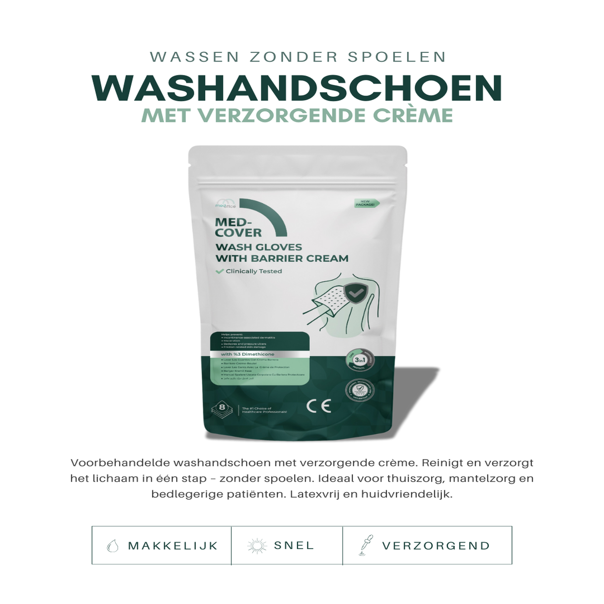 MedCover - Washandschoenen met verzorgende barrière crème - 10 stuks - Hydraterend - Huidbeschermend - Klinisch Getest
